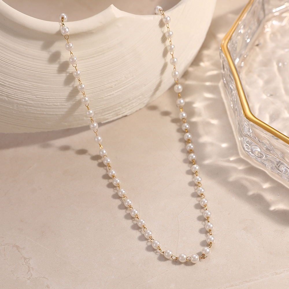 Stainless Steel Pearl Beaded Choker Necklace