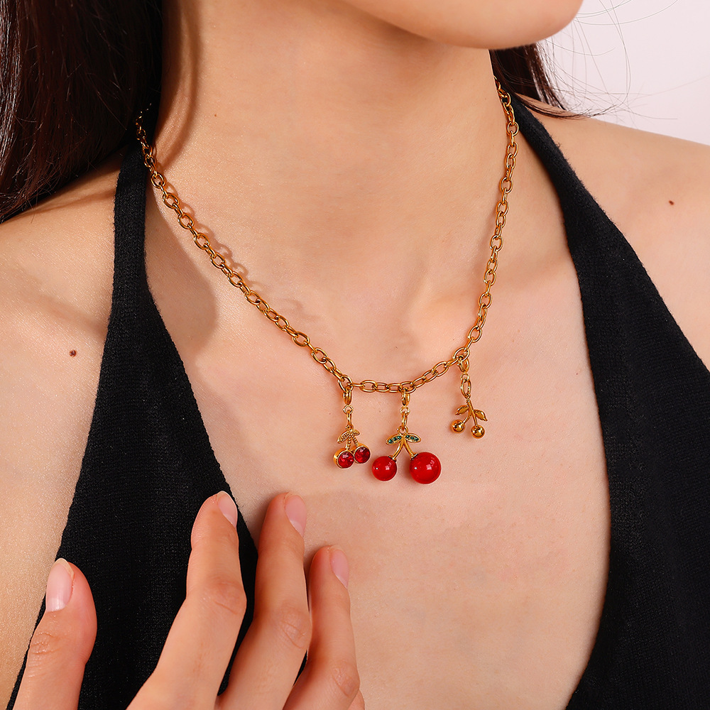 Hot Jewelry Accessories CZ Fruits Cherry Charms DIY Pendants