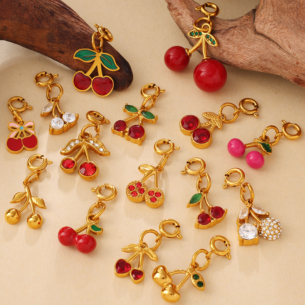 Hot Jewelry Accessories CZ Fruits Cherry Charms DIY Pendants