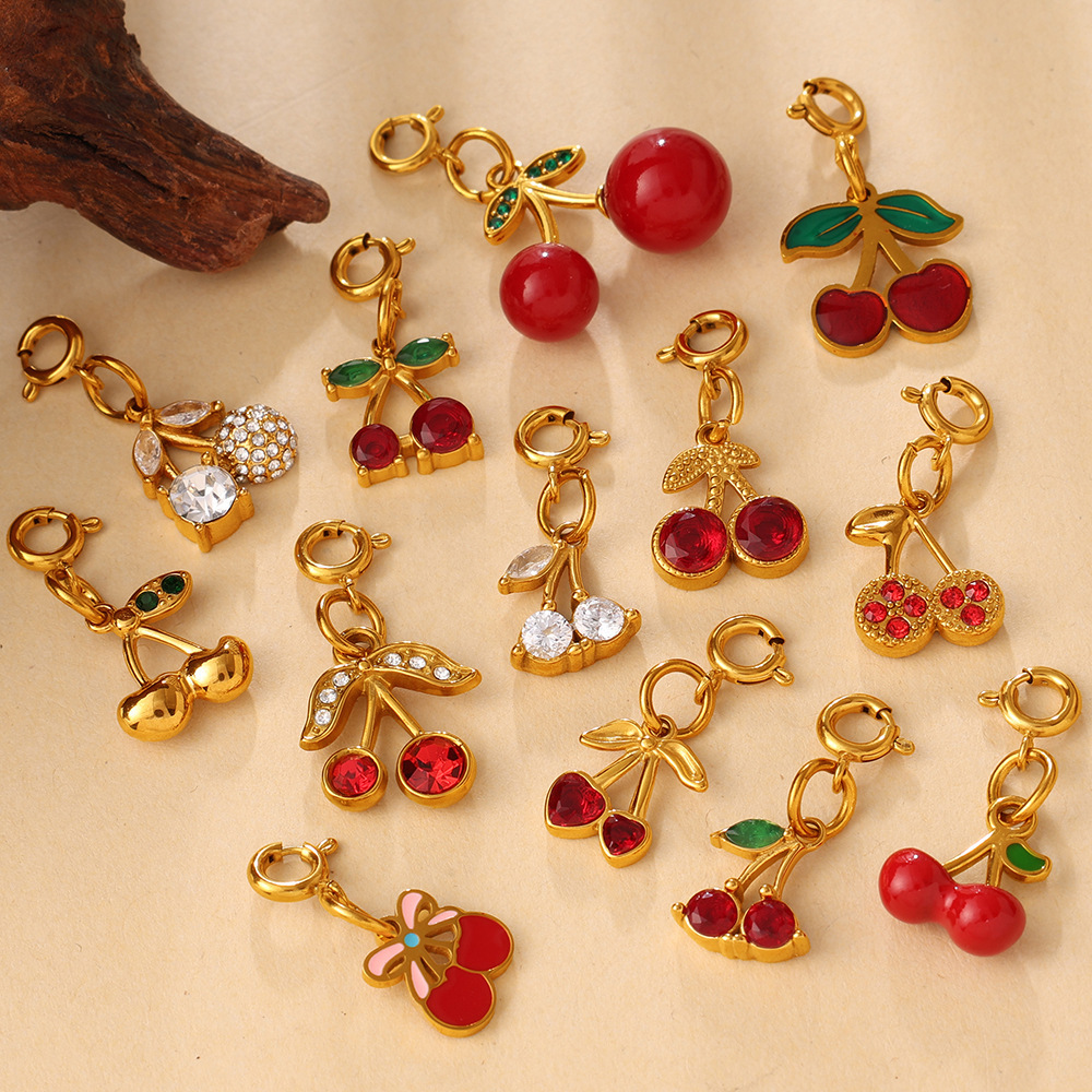 Hot Jewelry Accessories CZ Fruits Cherry Charms DIY Pendants