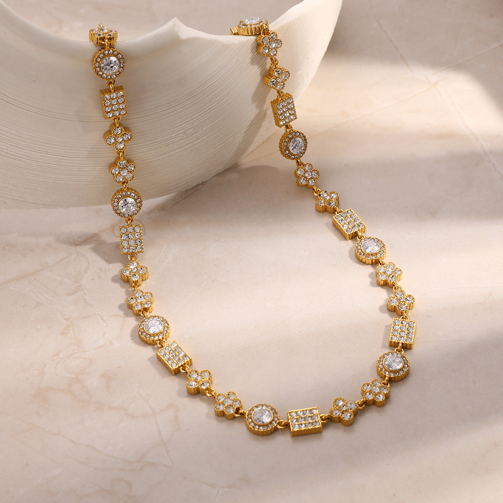 New Luxury Full CZ Geometric Tennis Chain Necklace