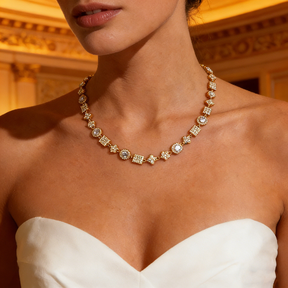 New Luxury Full CZ Geometric Tennis Chain Necklace