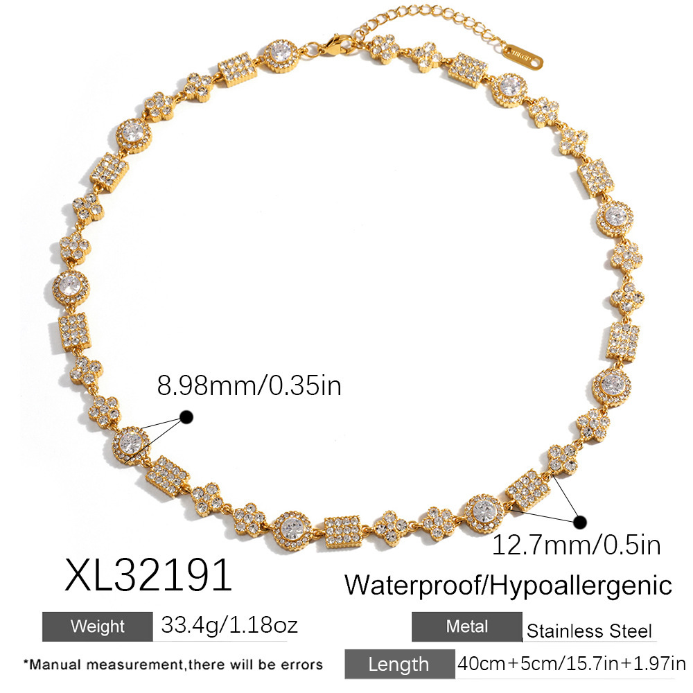 New Luxury Full CZ Geometric Tennis Chain Necklace