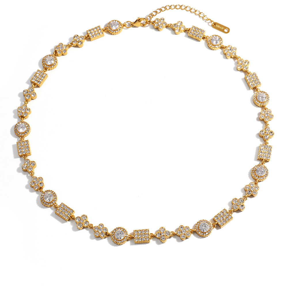 New Luxury Full CZ Geometric Tennis Chain Necklace
