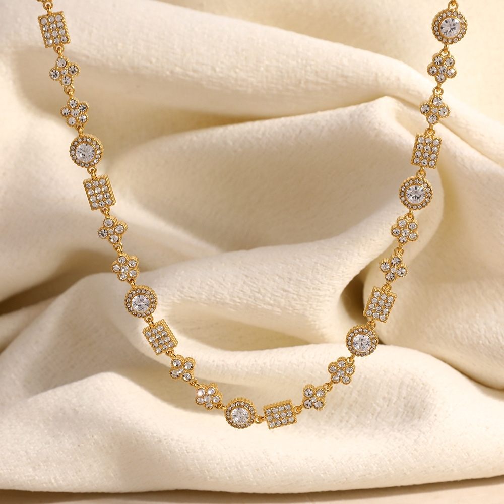 New Luxury Full CZ Geometric Tennis Chain Necklace