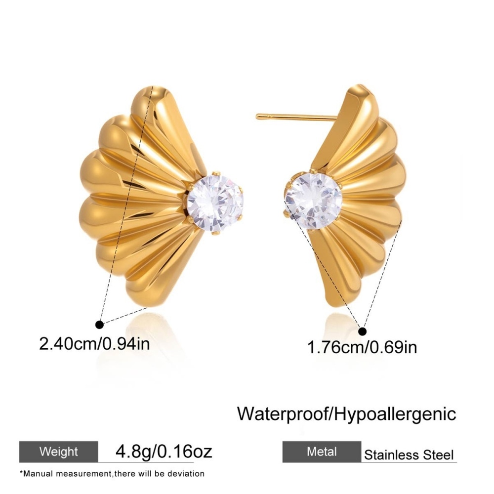 Stainless Steel Waterproof Shining Zircon Geometric Stud Earrings