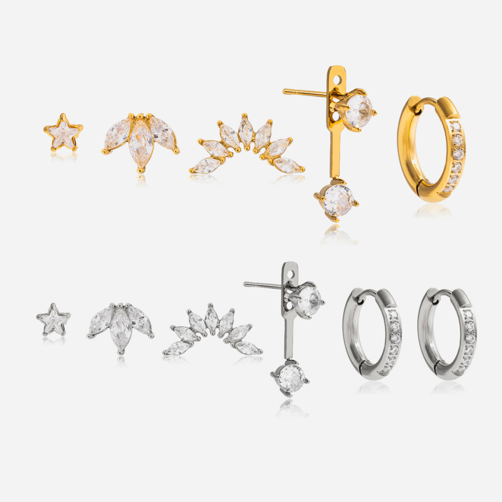 Stainless Steel Tiny CZ Earrings Set