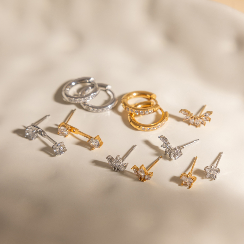 Stainless Steel Tiny CZ Earrings Set