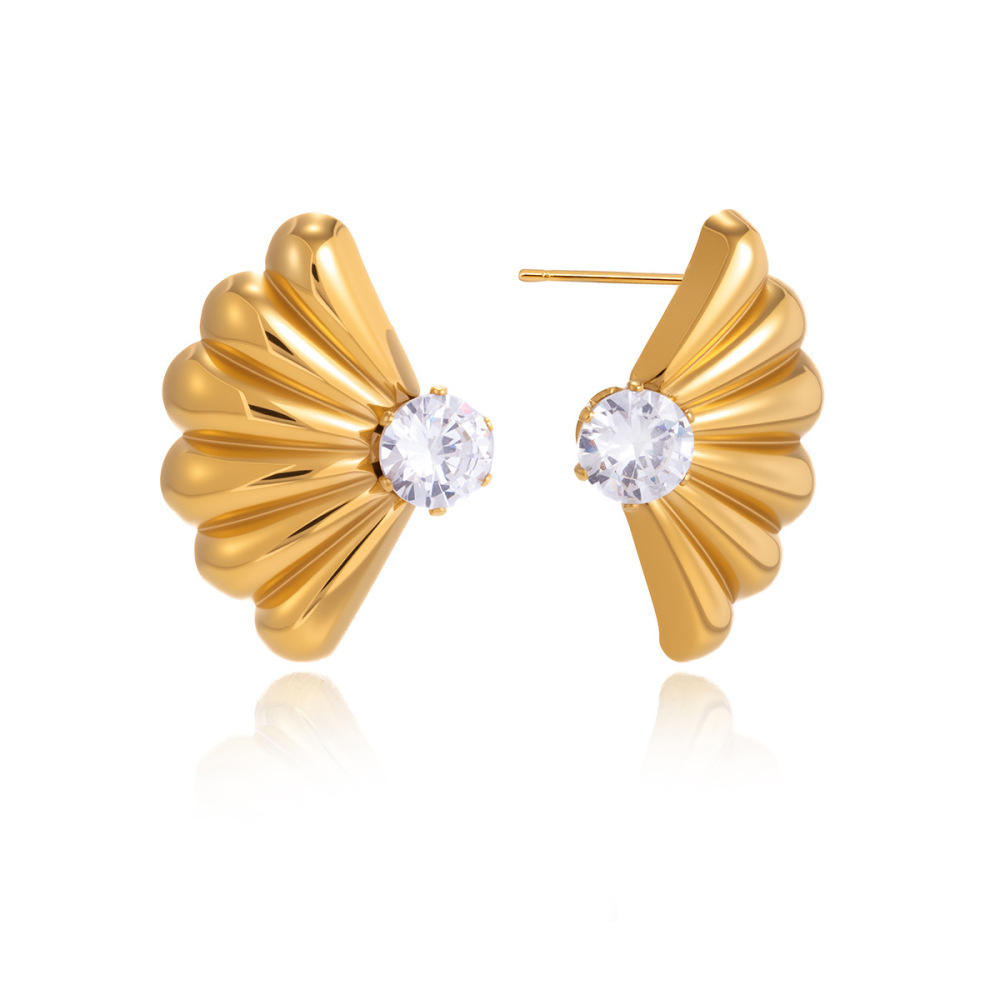 Stainless Steel Waterproof Shining Zircon Geometric Stud Earrings