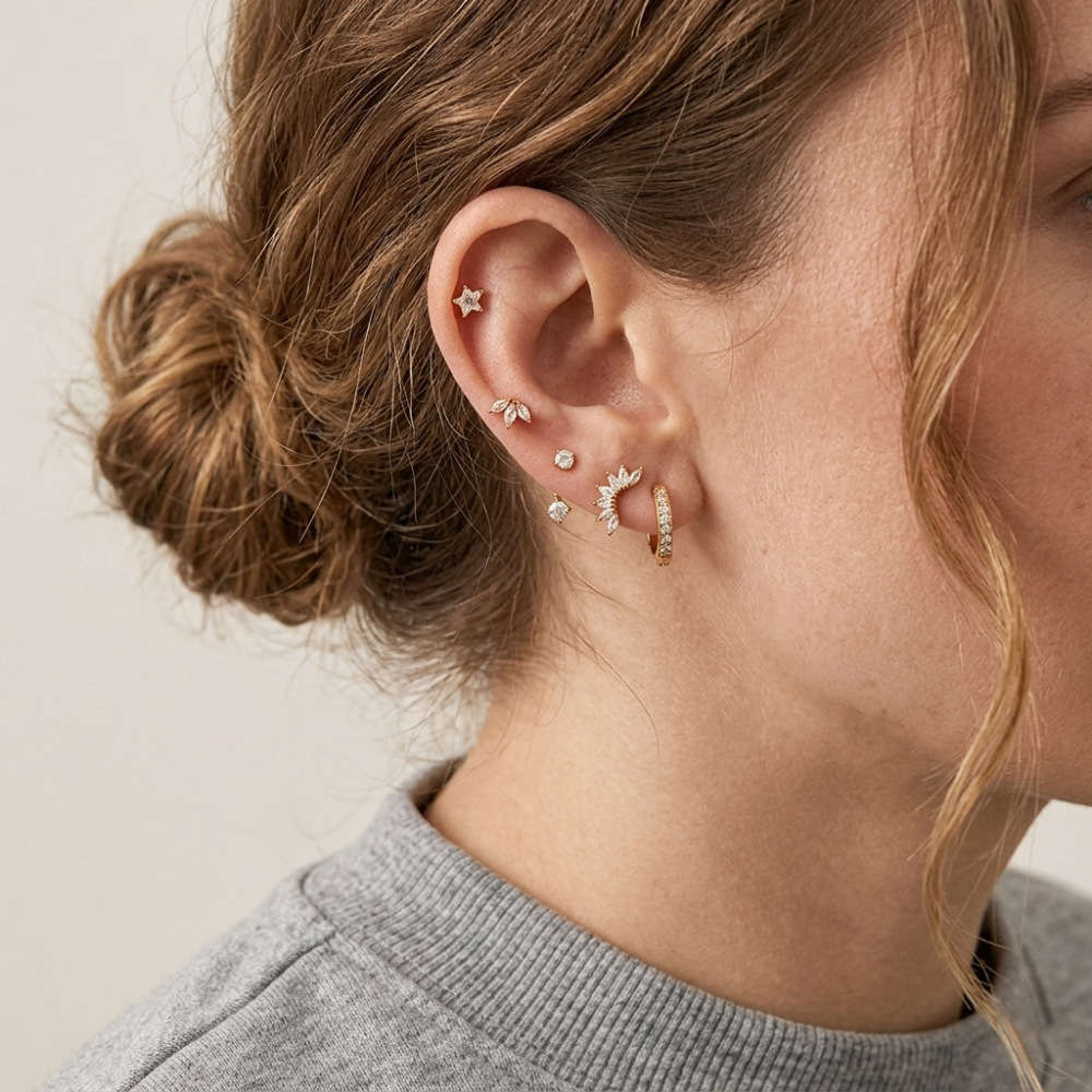 Stainless Steel Tiny CZ Earrings Set