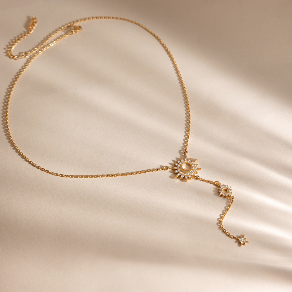 Stainless Steel CZ Star and Moon Y-shaped Necklace