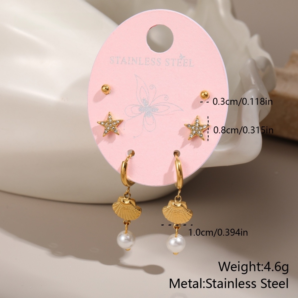 Non-tarnish Stainless Steel Tiny CZ Pearl Earrings Set