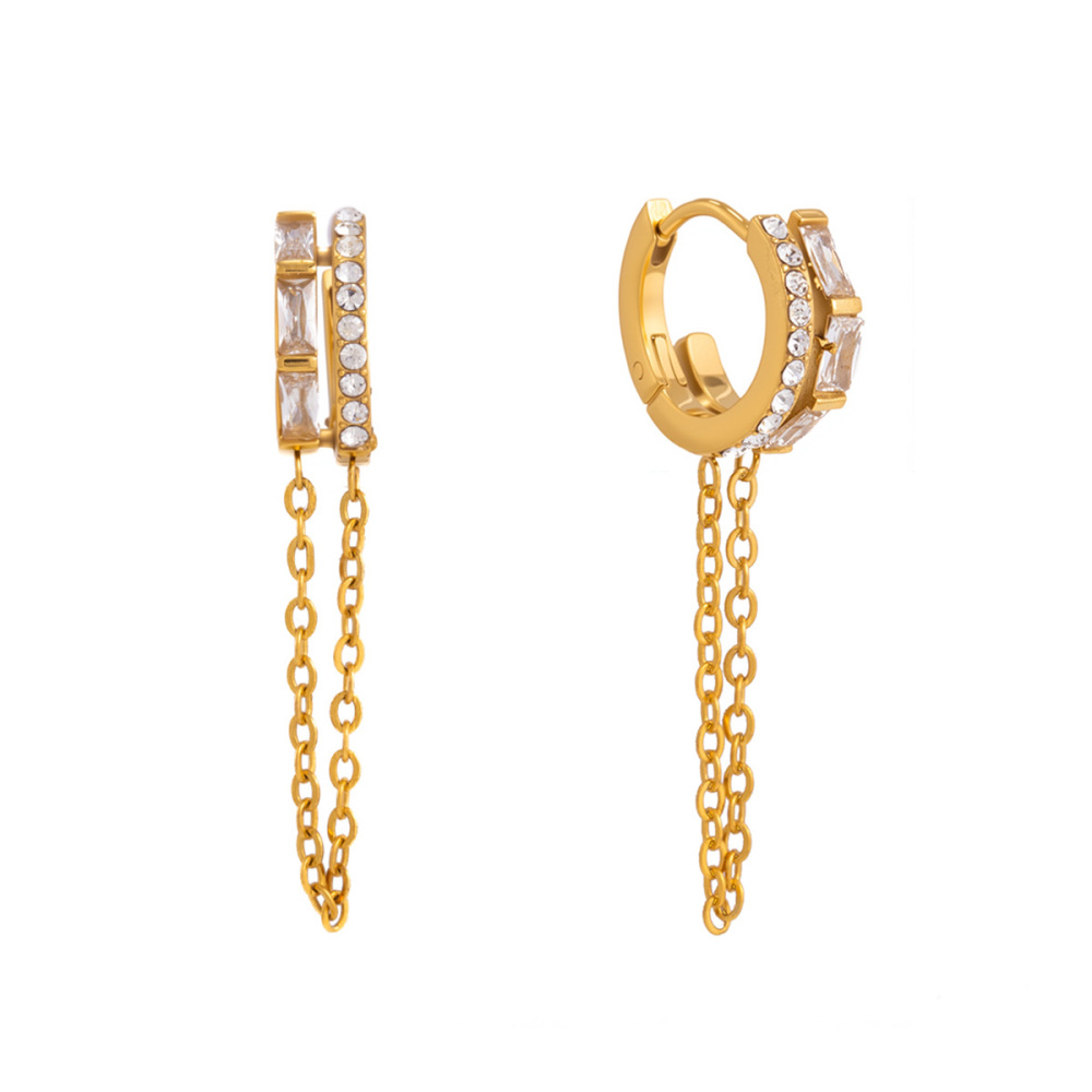 Stainless Steel CZ Star and Moon Earrings Cuff Tassel Earrings Set