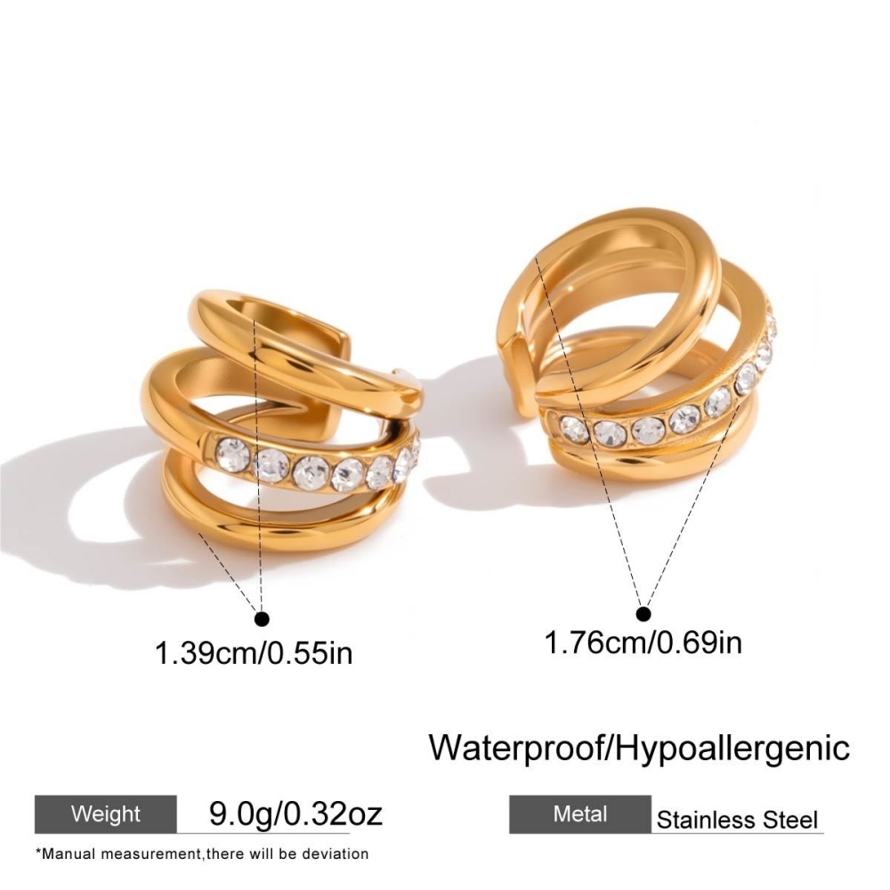 Stainless Steel CZ Star and Moon Earrings Cuff Tassel Earrings Set