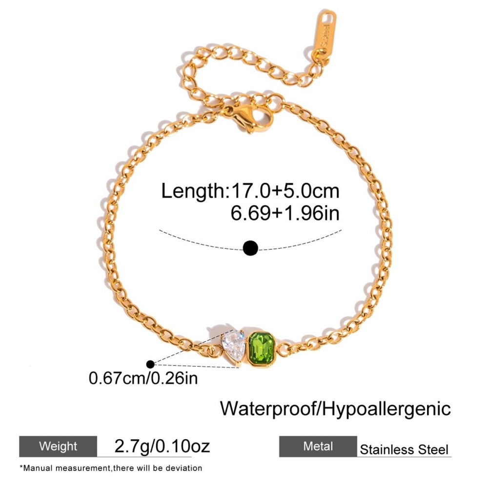 New Stainless Steel Emerald CZ Chain Bracelets Set