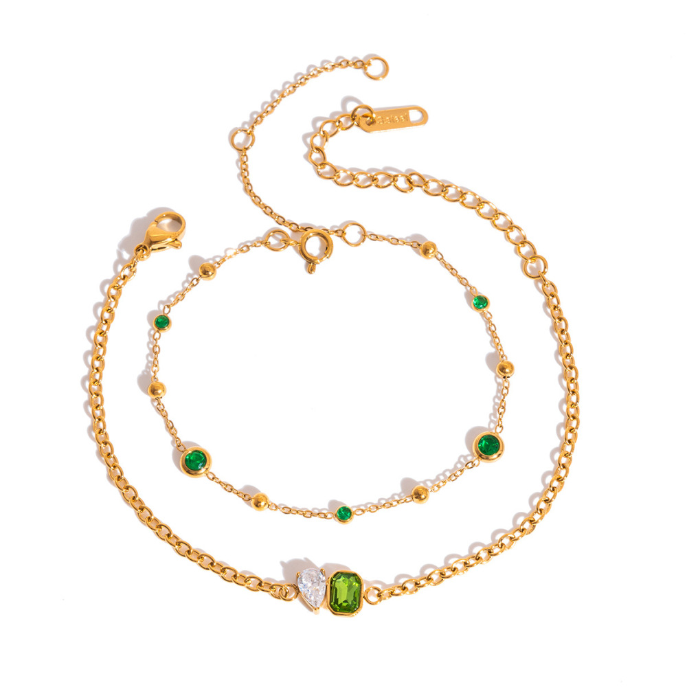 New Stainless Steel Emerald CZ Chain Bracelets Set