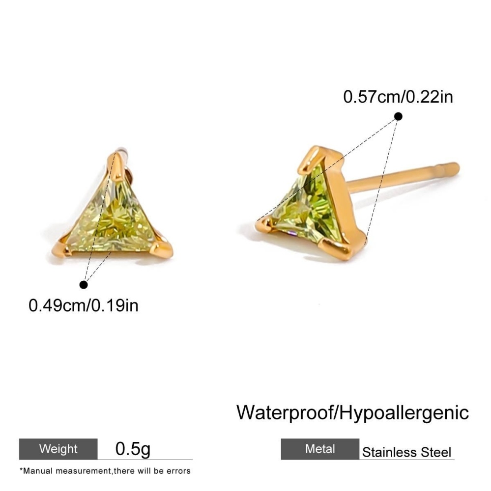 Stainless Steel Tiny Green Rectangle Stud Earrings