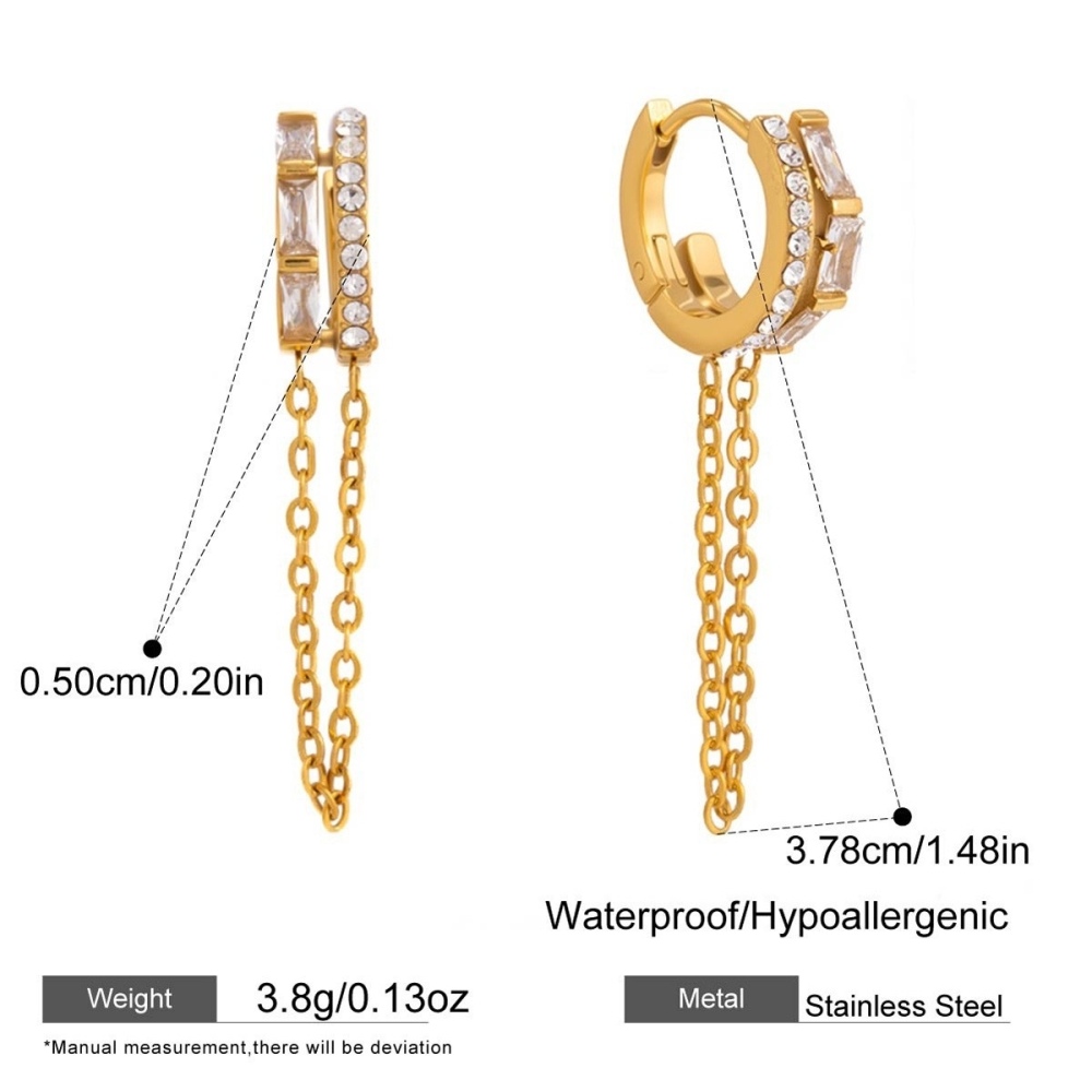 Stainless Steel CZ Star and Moon Earrings Cuff Tassel Earrings Set
