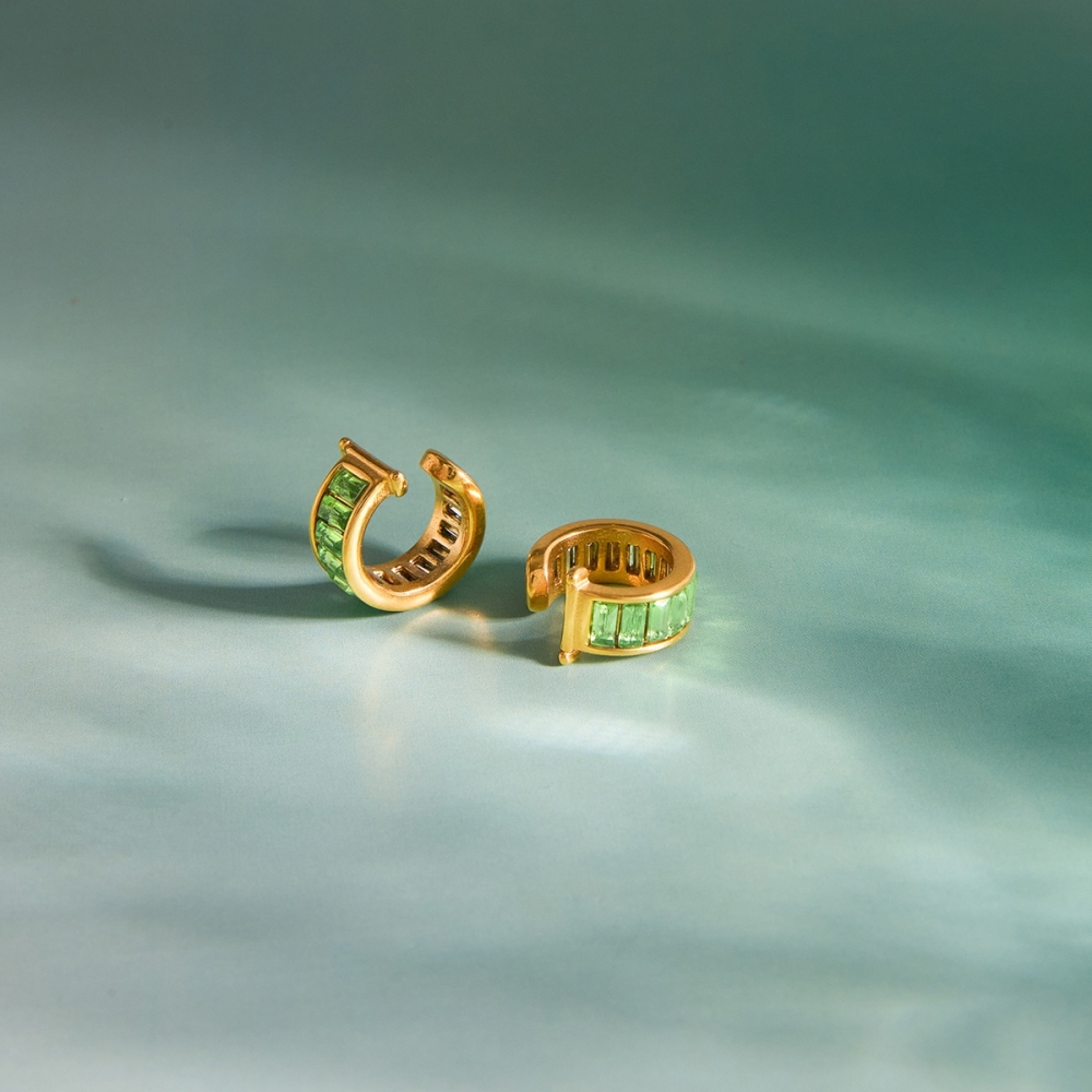 New Design Green Zircon Earring Cuffs Rectangle Stud Earrings Set
