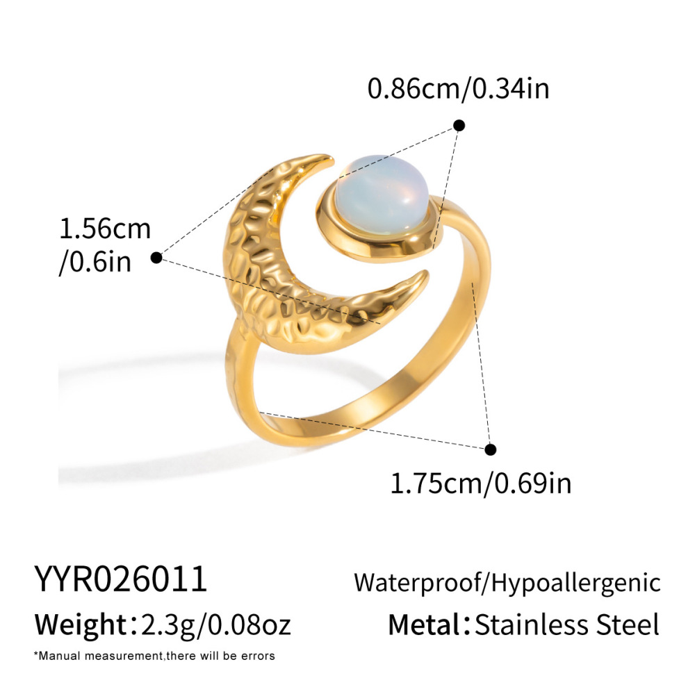 New Arrival Stainless Steel Moon Opal Open Ring