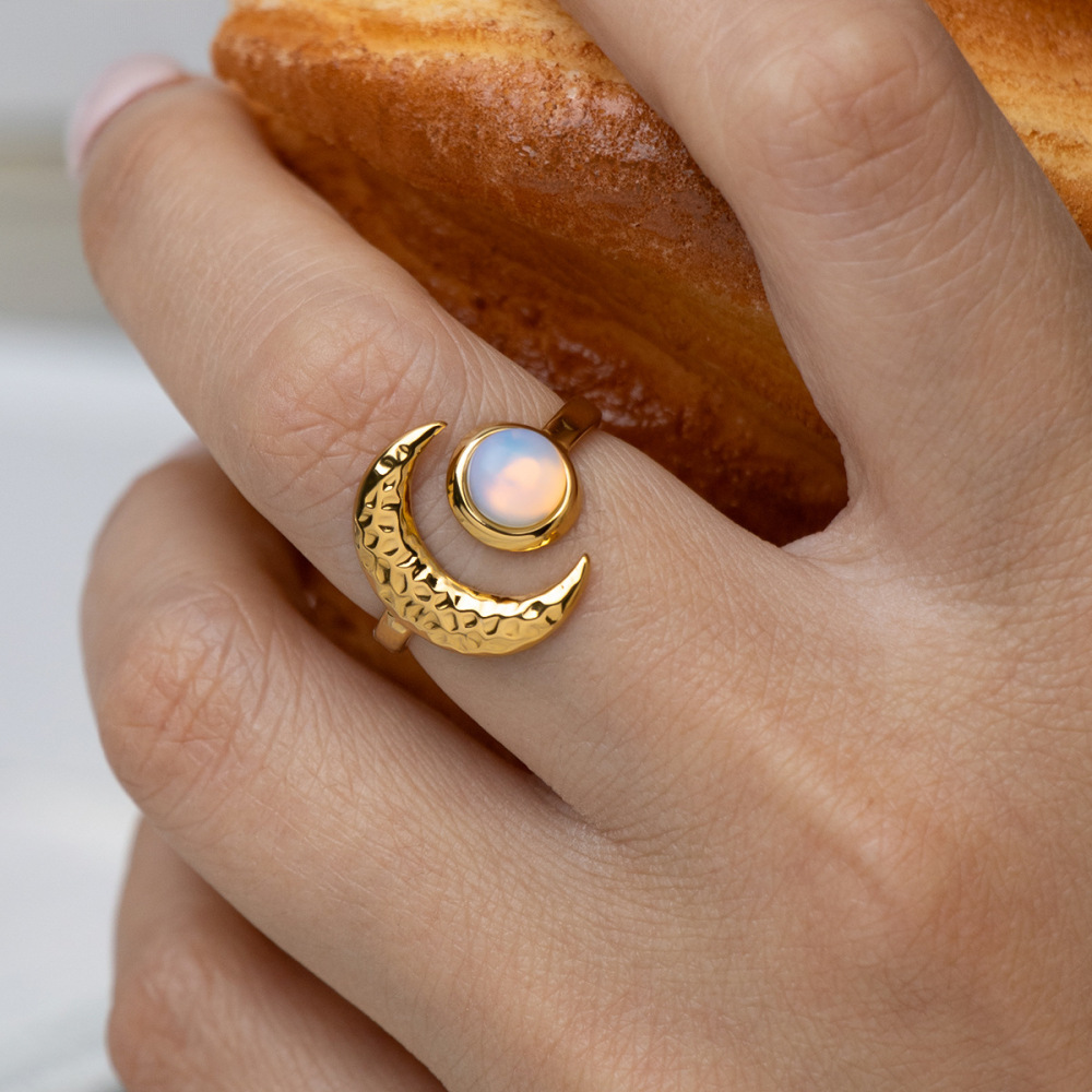 New Arrival Stainless Steel Moon Opal Open Ring