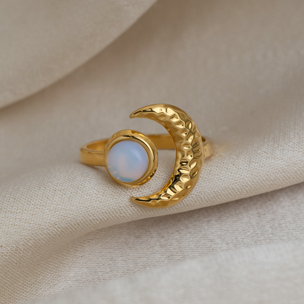 New Arrival Stainless Steel Moon Opal Open Ring