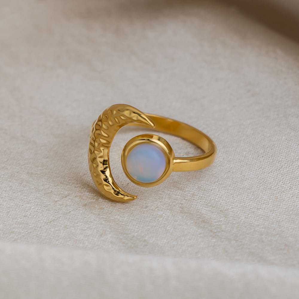 New Arrival Stainless Steel Moon Opal Open Ring