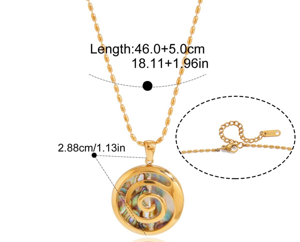 New Ocean Beach Vacation Style Abalone Shell Geometric Spiral Pendant Necklace