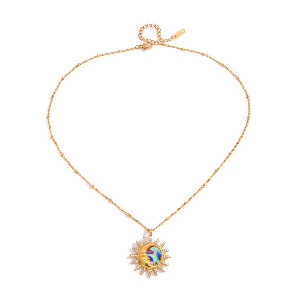 New Ocean Series Waterproof Abalone Shell Sun & Moon Pendant Necklace