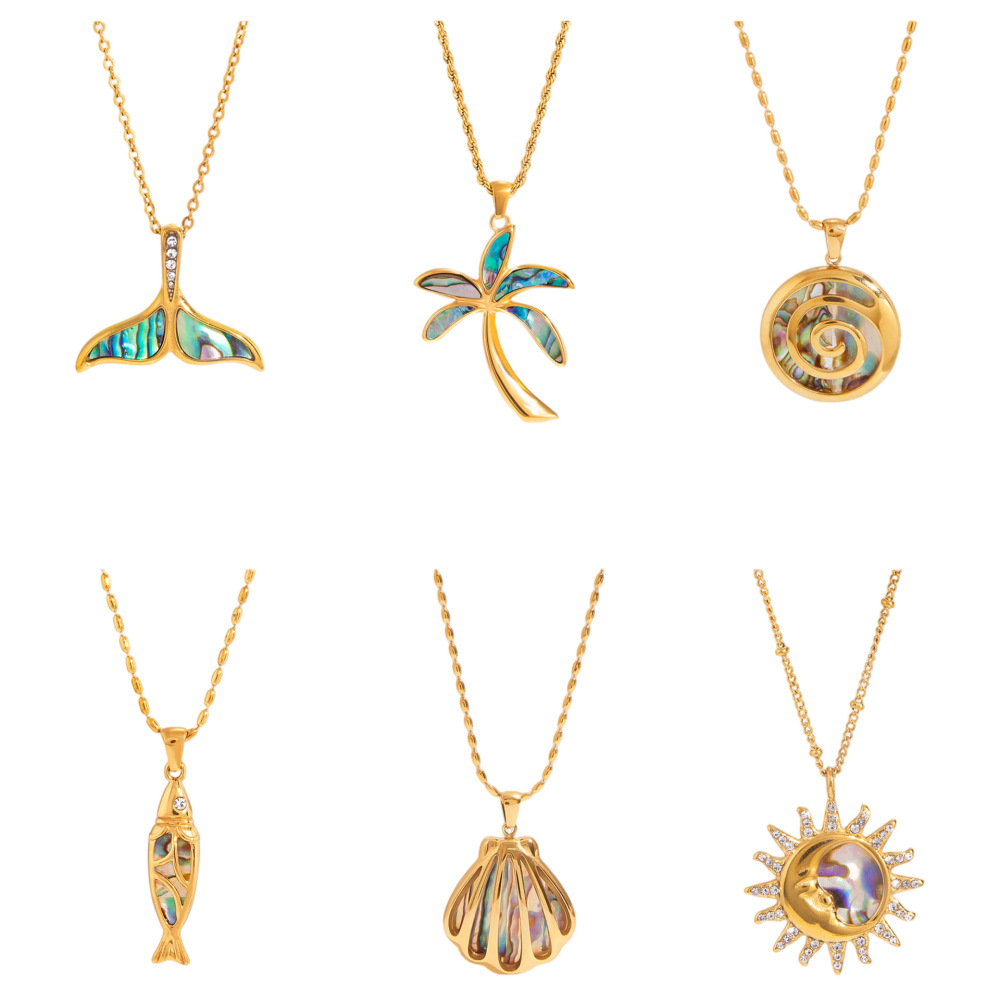New Ocean Series Stainless Steel Abalone Shell Fish Pendant Necklace