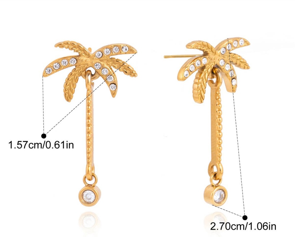 Hot Selling Ocean Beach Vacation Style CZ Coconut Palm Necklace Stud Earrings Ring Set