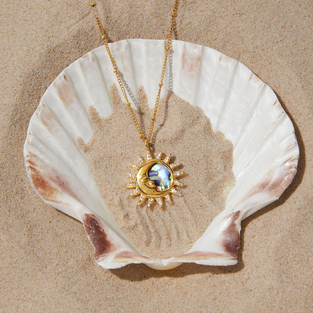 New Ocean Series Waterproof Abalone Shell Sun & Moon Pendant Necklace