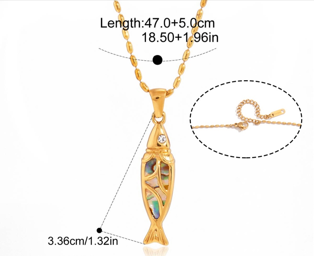 New Ocean Series Stainless Steel Abalone Shell Fish Pendant Necklace