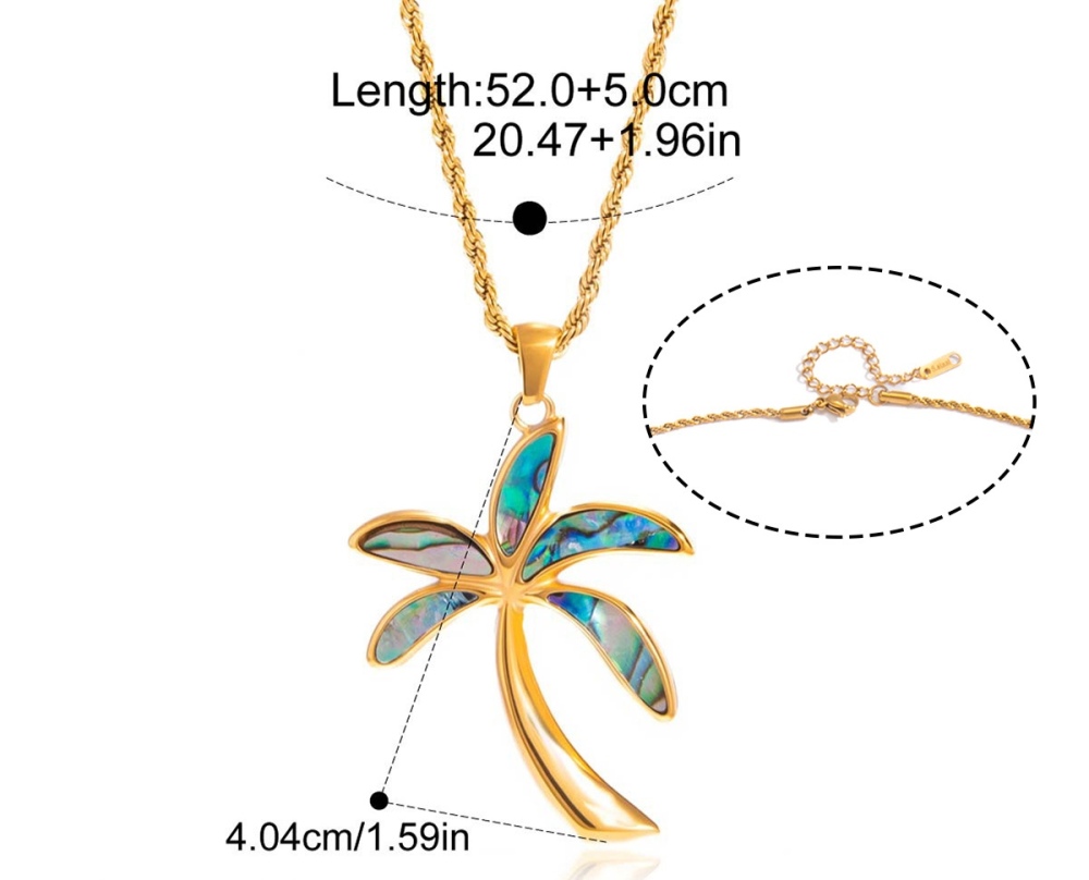 New Ocean Beach Vacation Style Abalone Shell Fish Tail Coconut Palm Pendant Necklace