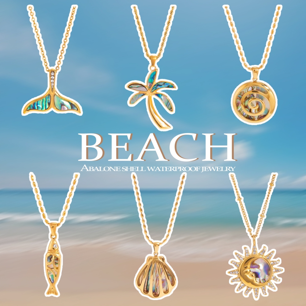 New Ocean Series Waterproof Abalone Shell Sun & Moon Pendant Necklace
