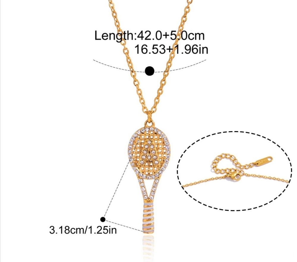 New Sports Style CZ Initial Letters Tennis Racket Pendant Necklace
