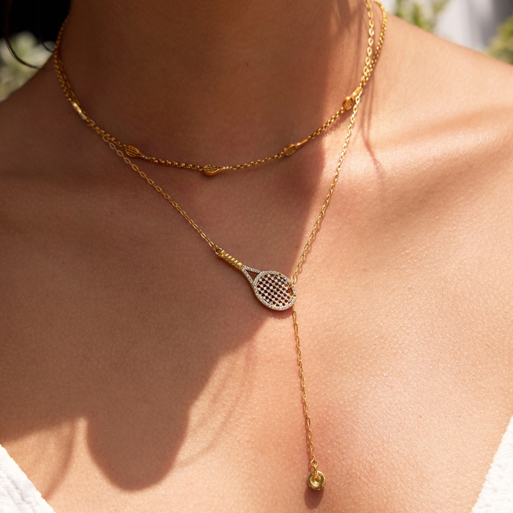 New Sports Style CZ Tennis Racket Necklace