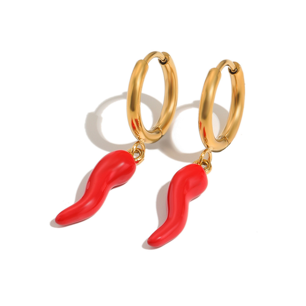 Hot Stainless Steel Hypoallergenic Red Chili Hoop Earrings