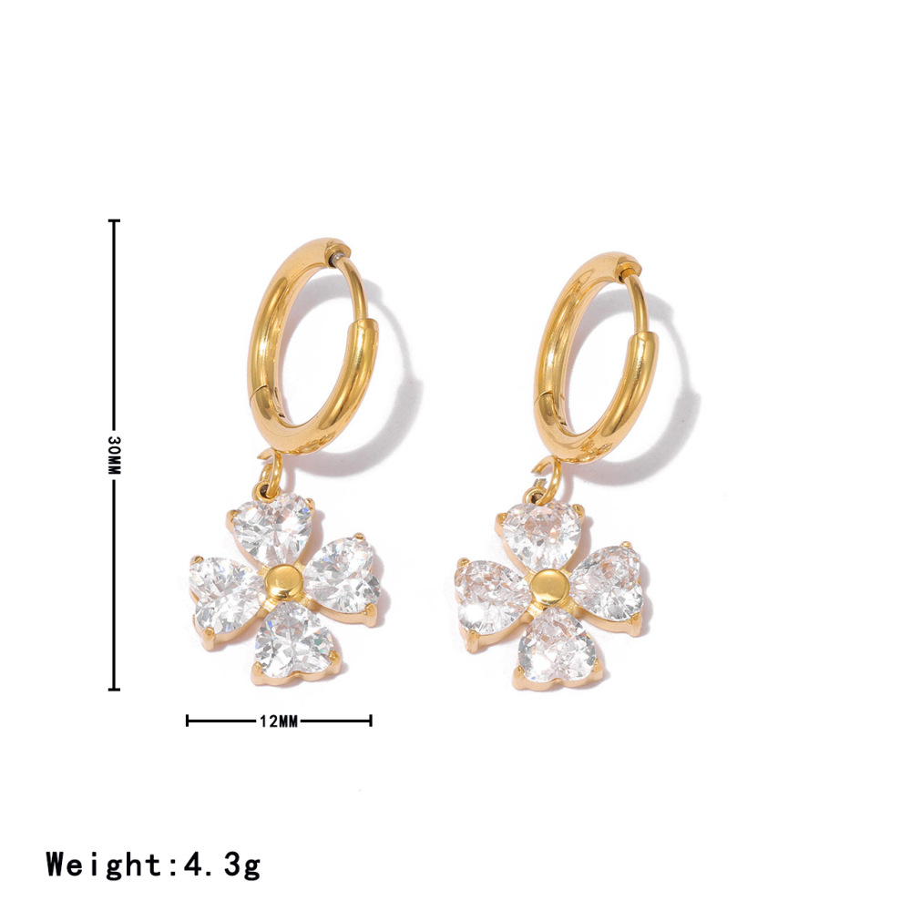 Hot Stainless Steel Four Leaf Clover Hoop Earrings