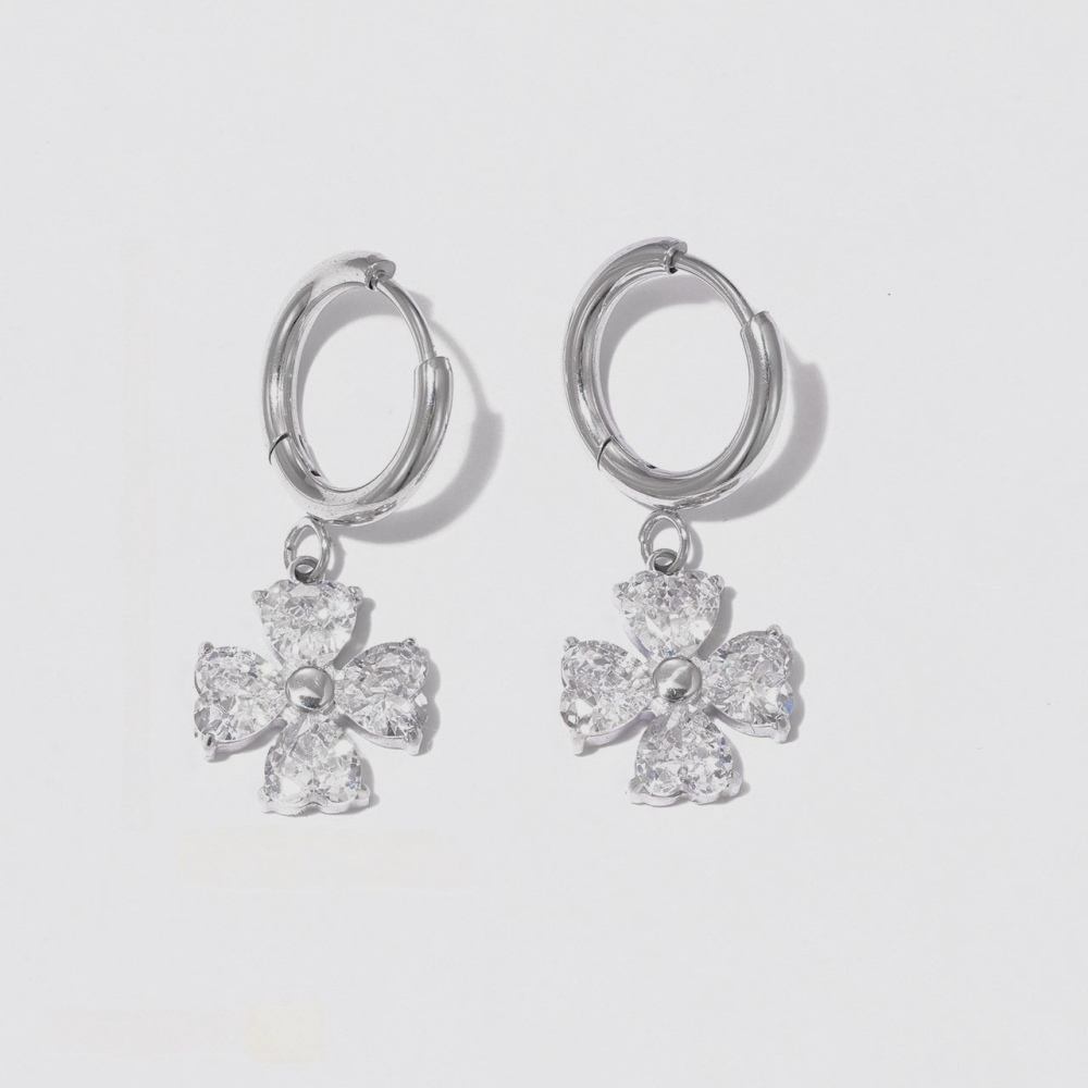 Hot Stainless Steel Four Leaf Clover Hoop Earrings