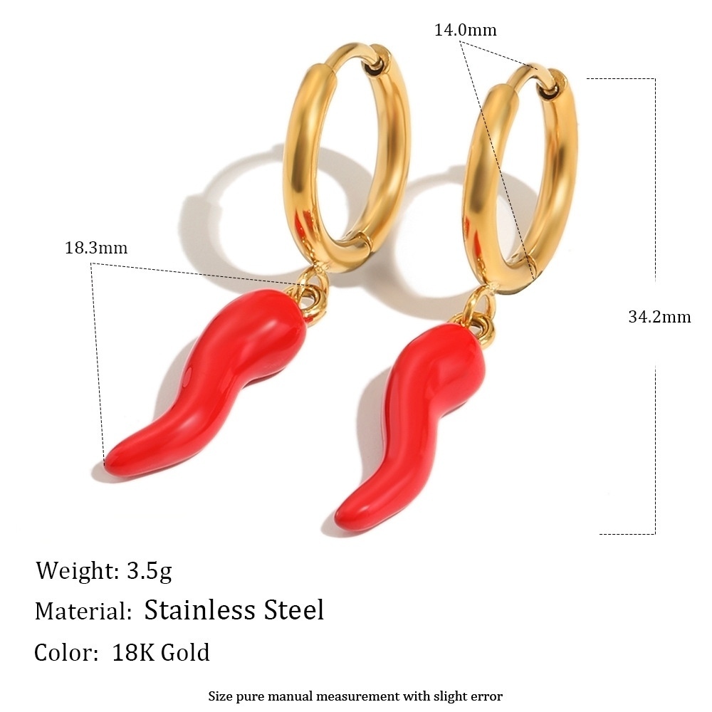 Hot Stainless Steel Hypoallergenic Red Chili Hoop Earrings