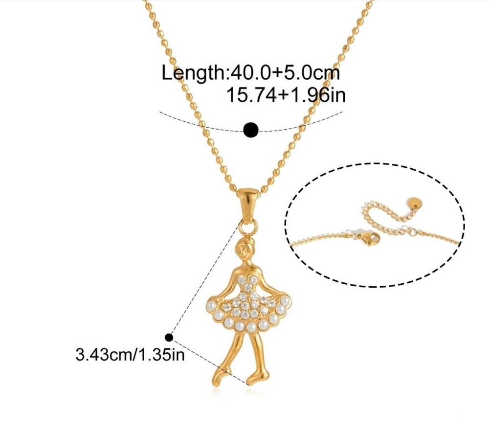 Stainless Steel Sweet CZ Pearl Ballerina Pendant Necklace
