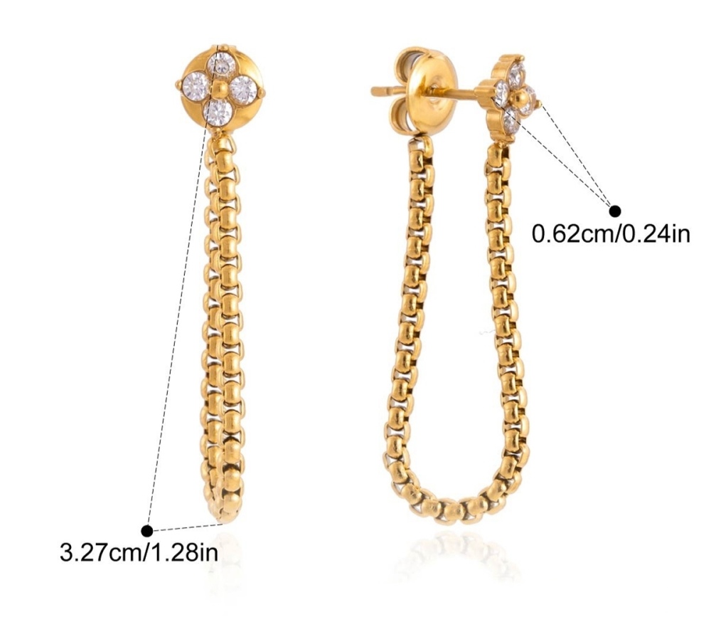 Hot Stainless Steel CZ Four Leaf Clover Tassel Earrings