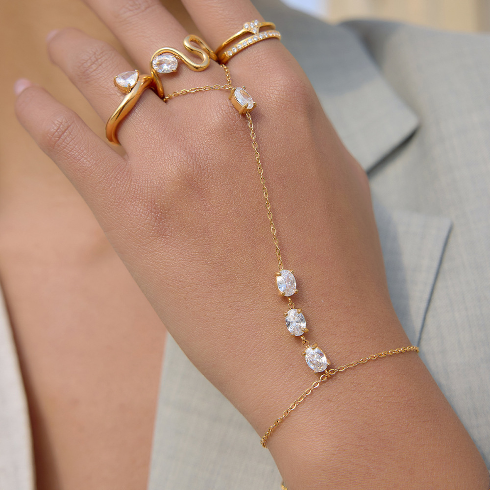 Hot Seller Stainless Steel Hand Chain Cubic Zircon Finger Bracelets