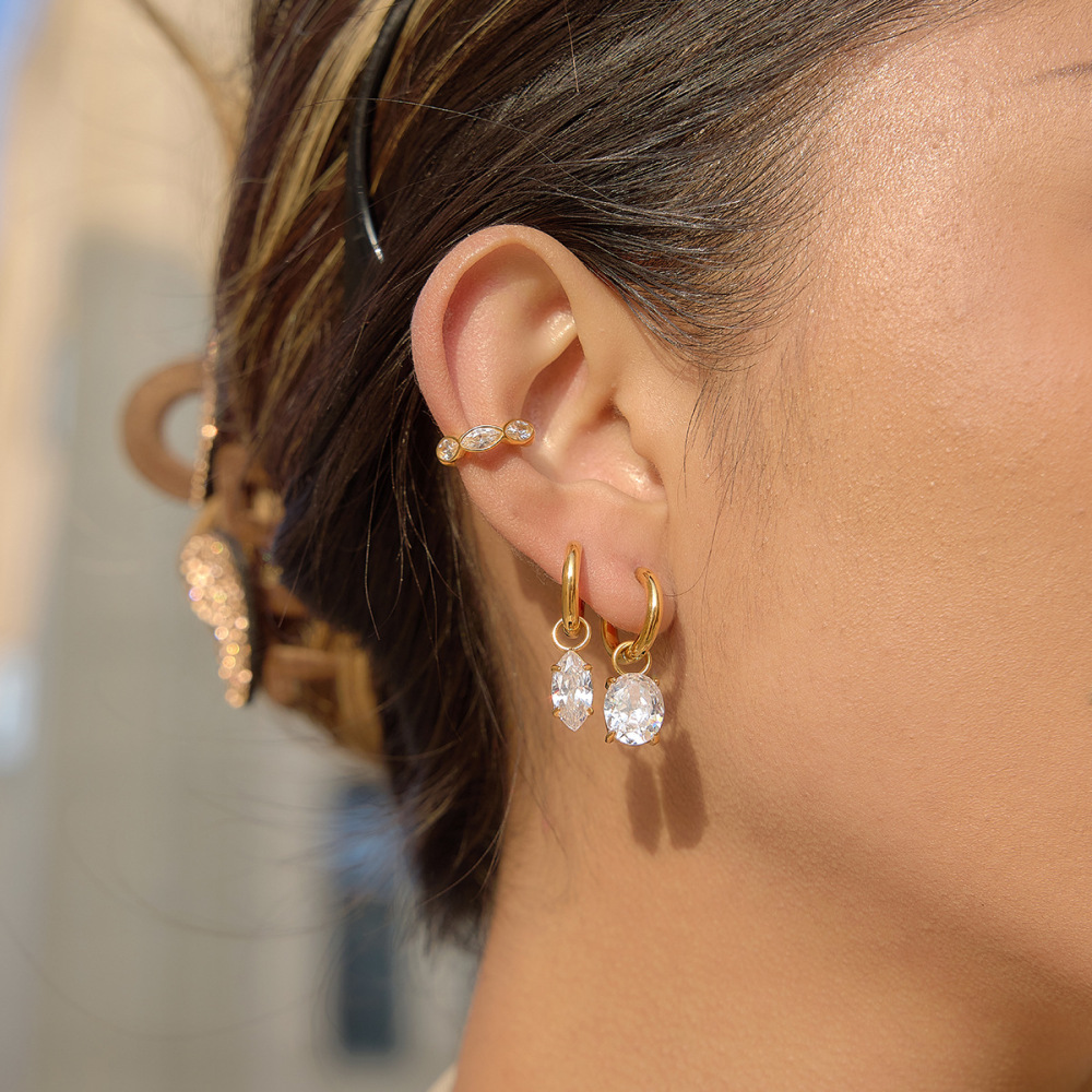 New Minimalist Stainless Steel Geometric Zircon Hoop Earrings