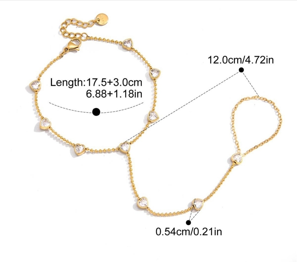 Hot Selling Waterproof Hand Chain Heart Zircon Finger Bracelet