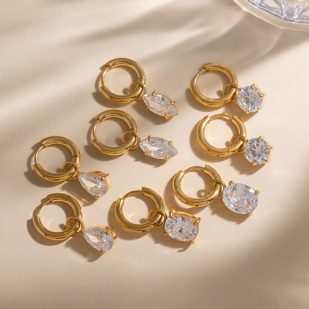 New Minimalist Stainless Steel Geometric Zircon Hoop Earrings