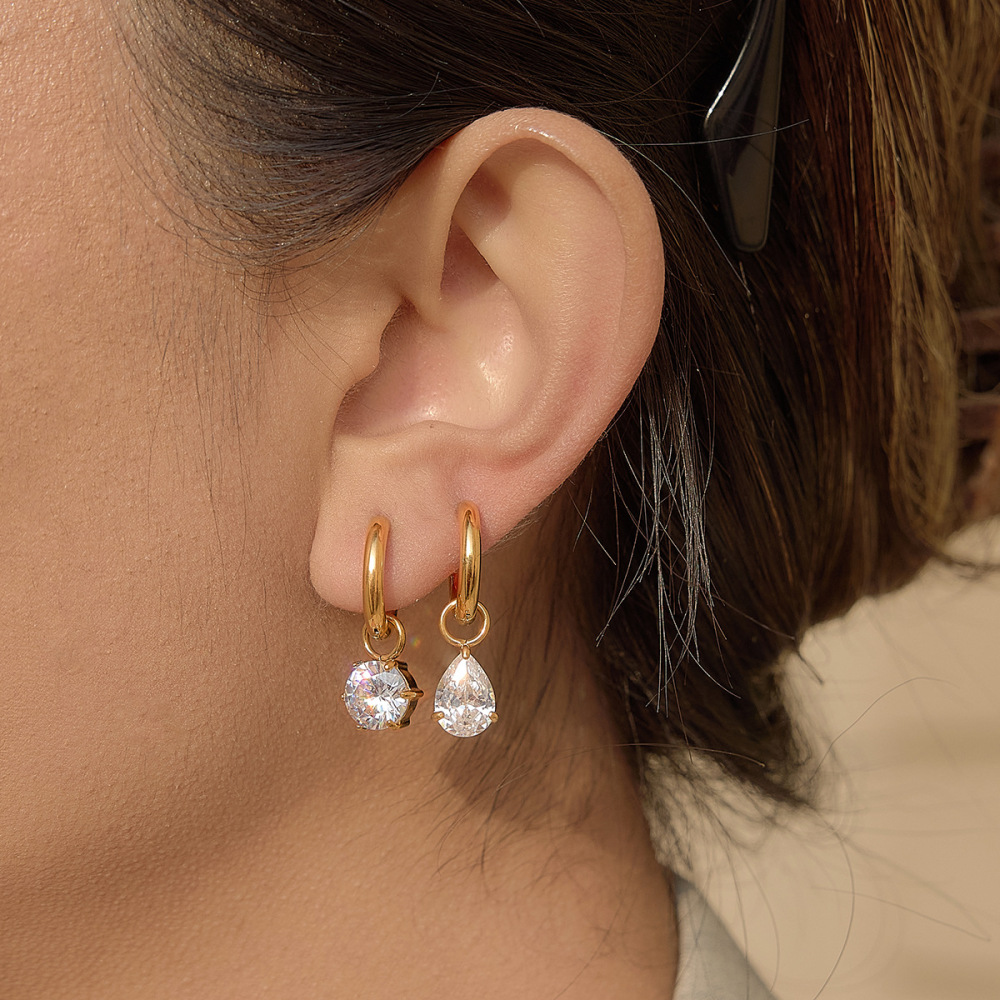 New Minimalist Stainless Steel Geometric Zircon Hoop Earrings