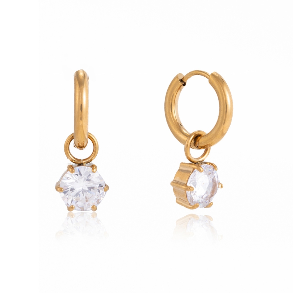 New Minimalist Stainless Steel Geometric Zircon Hoop Earrings