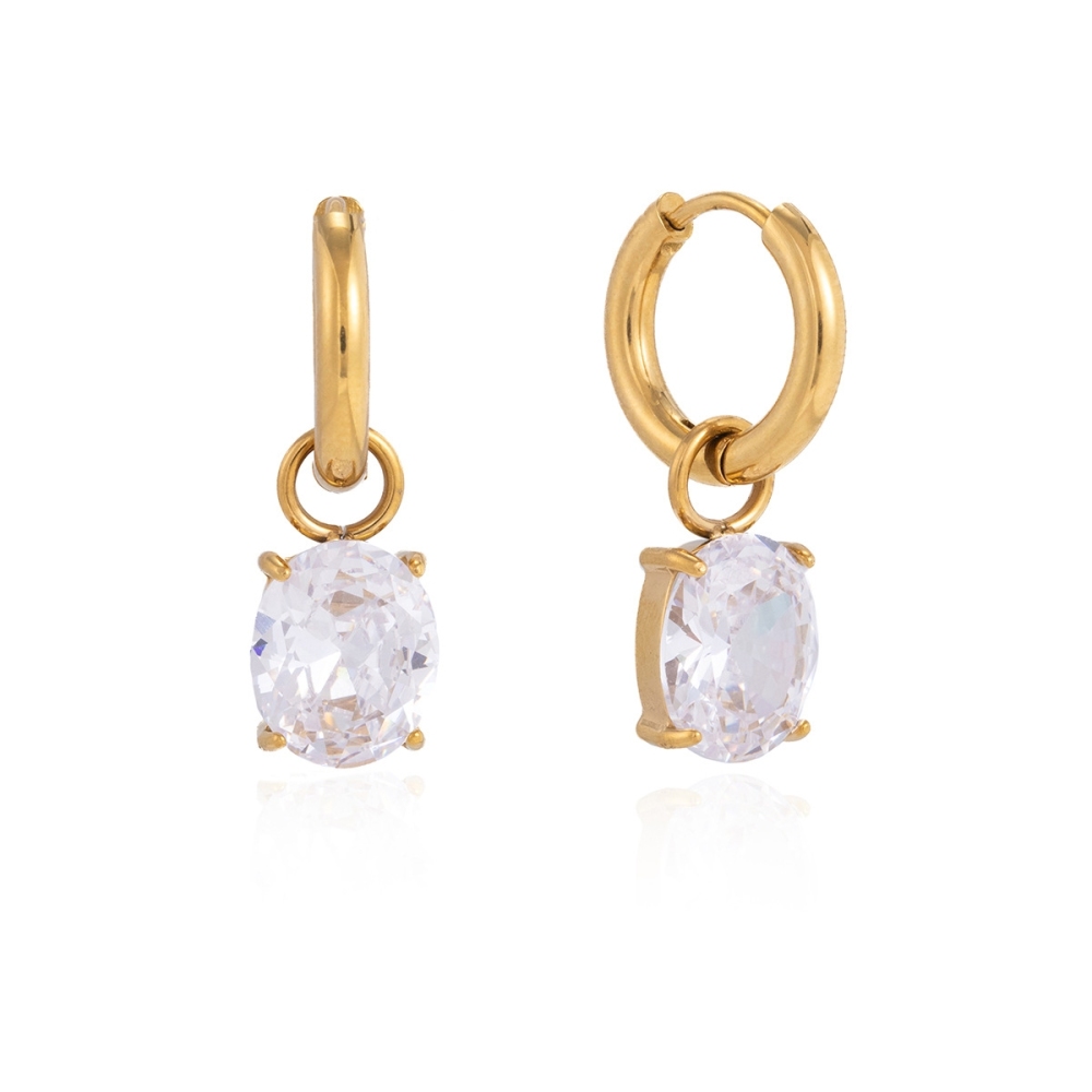 New Minimalist Stainless Steel Geometric Zircon Hoop Earrings